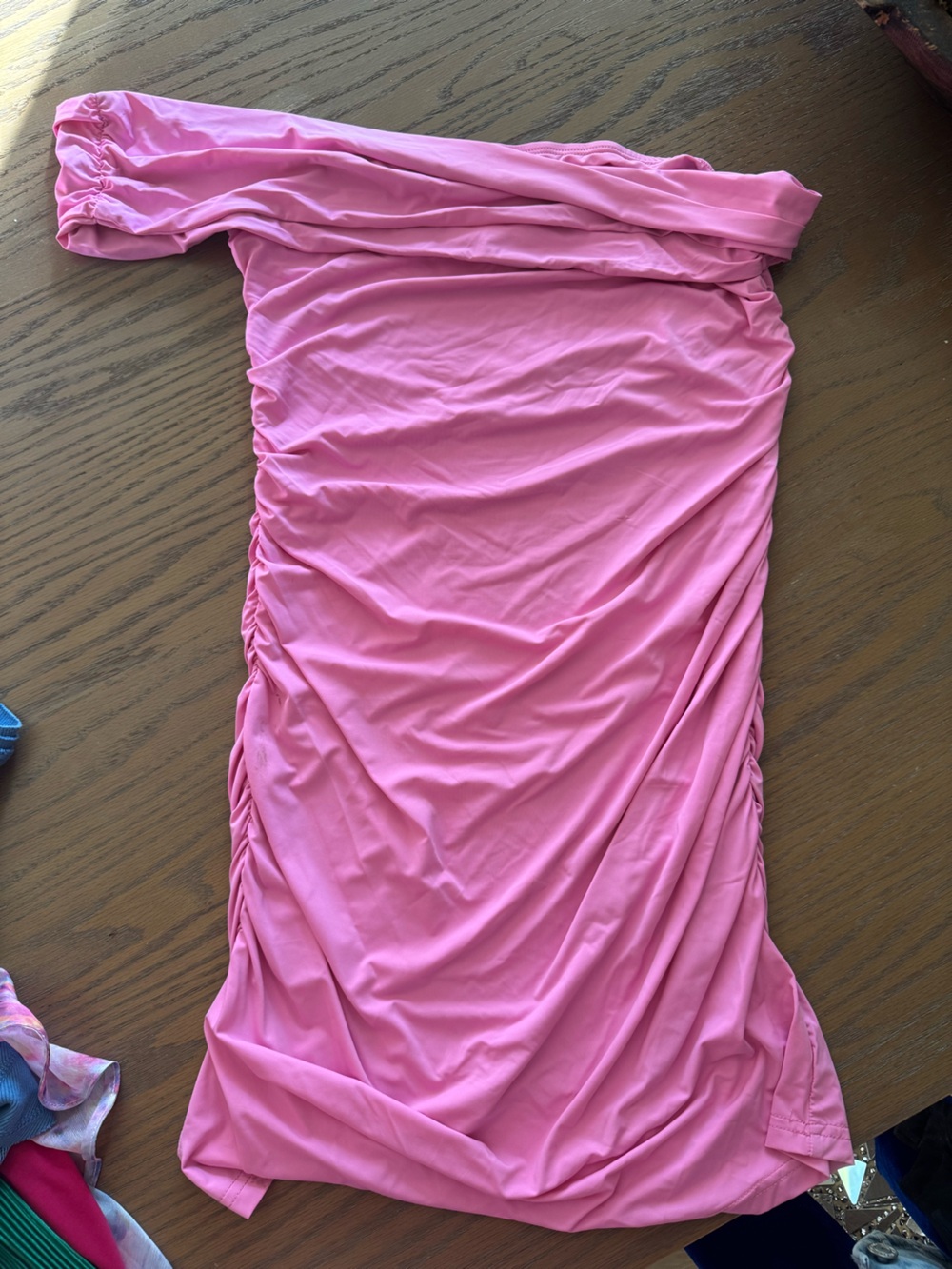 White Fox Boutique Pink One-Shoulder Ruched Mini Dress